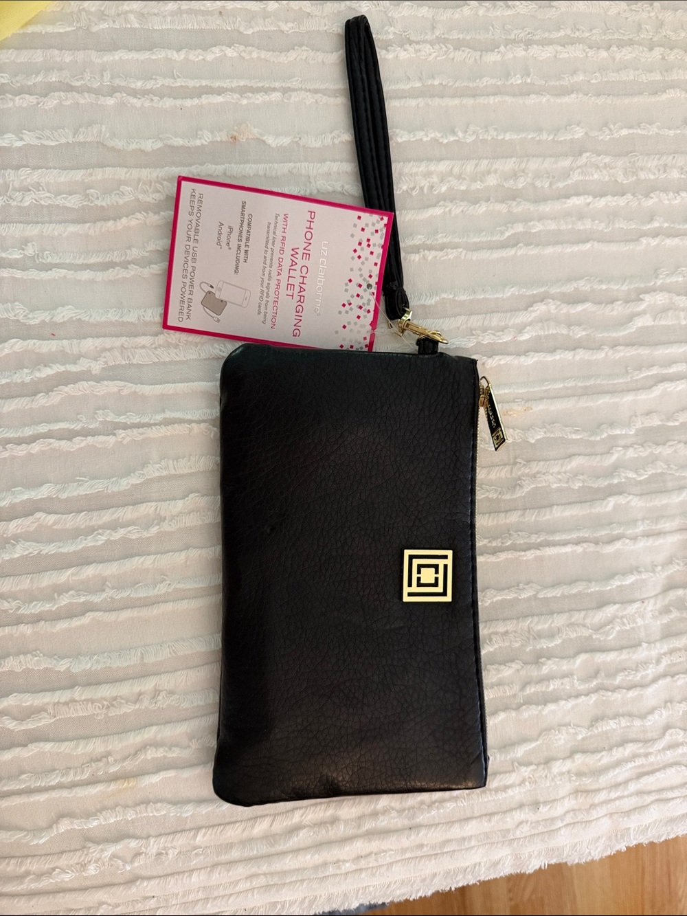Liz Claiborne Black Wristlet Satchel with Gold Accent